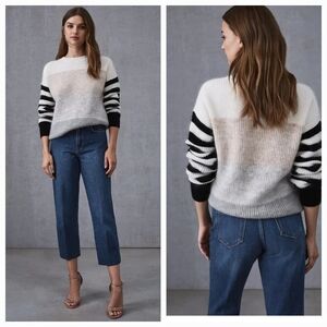Reiss Ombre Pullover Sweater with Black Striped Sleeves